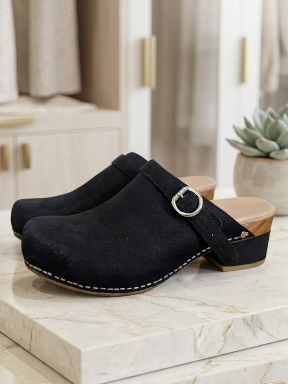 Dansko Marty Black Suede Clogs